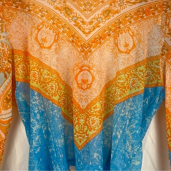 Free People Women's Paisley Boho Long Sleeve Mesh Cropped Open Back Top Size XS - Picture 7 of 16